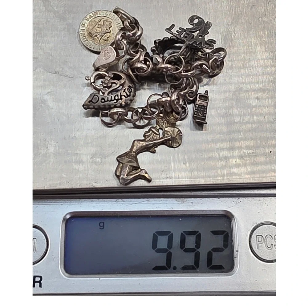 Sterling Silver 925 Charm Bracelet Sweet 16 Daughter Cheerleader Cell Phone 9.9g